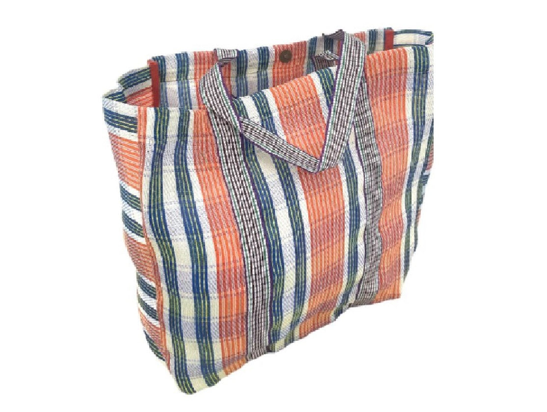 Orange Striped Recycled Plastic Shopping Tote with Bottom
