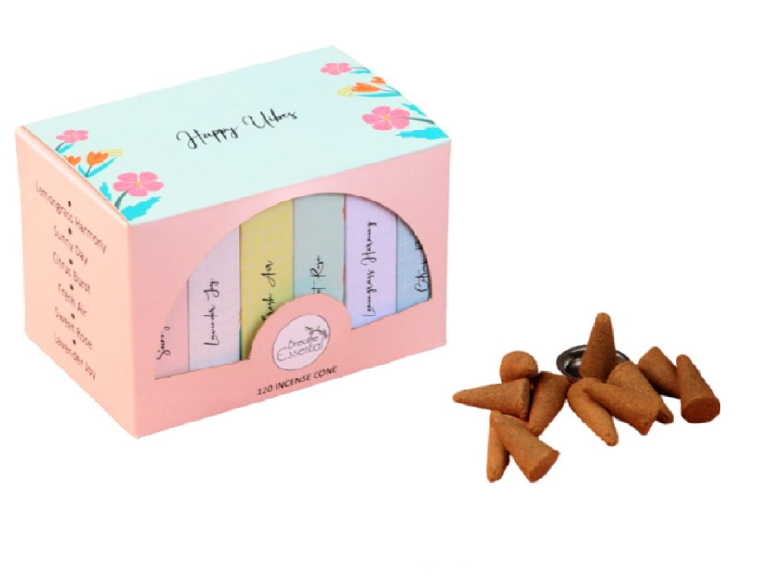 Set of 6 Boxes of Premium Incense Cones - Happy Vibes