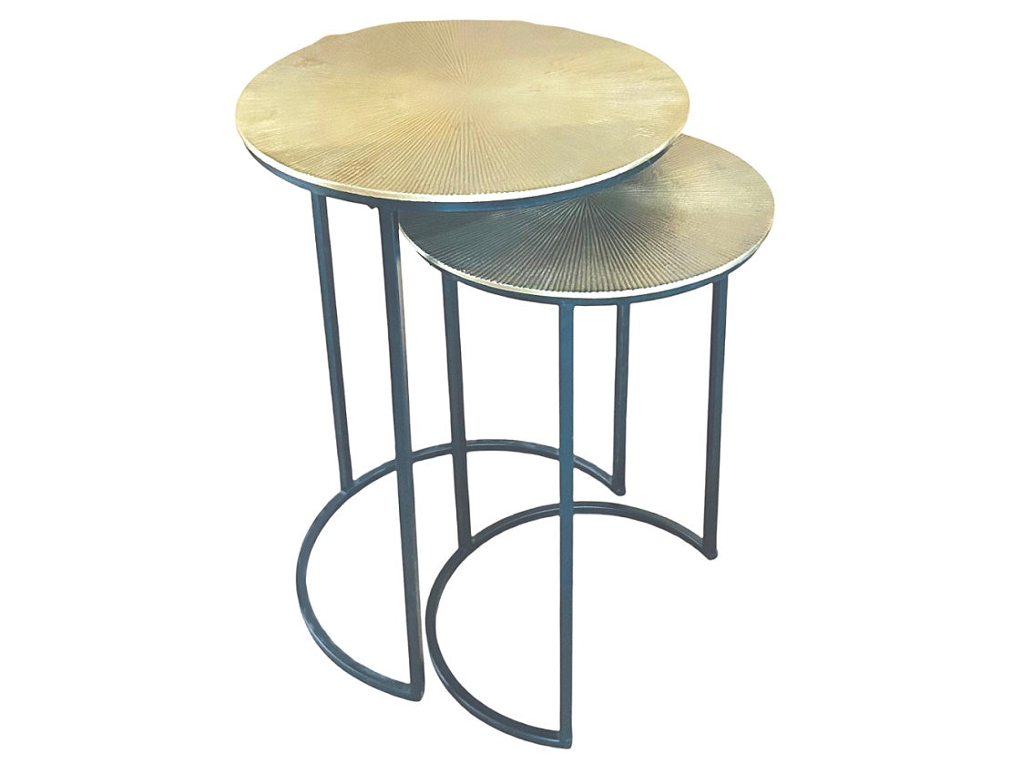 Set of 2 Tables with Antique Brass Finish