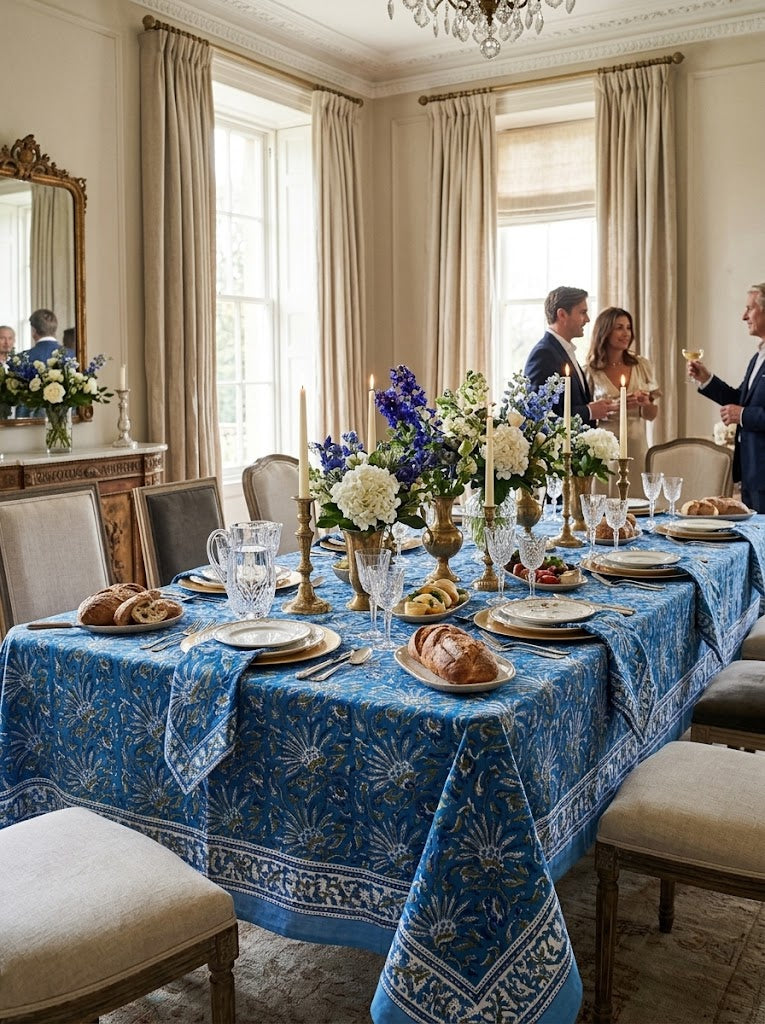 Royal Azure Block Printed Tablecloth