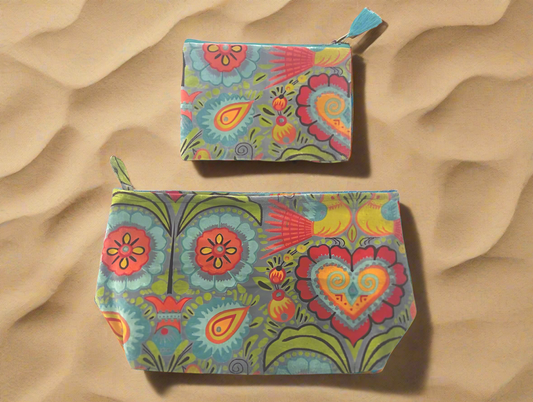 Set of 2 Turquoise & Heart Velvet Purses