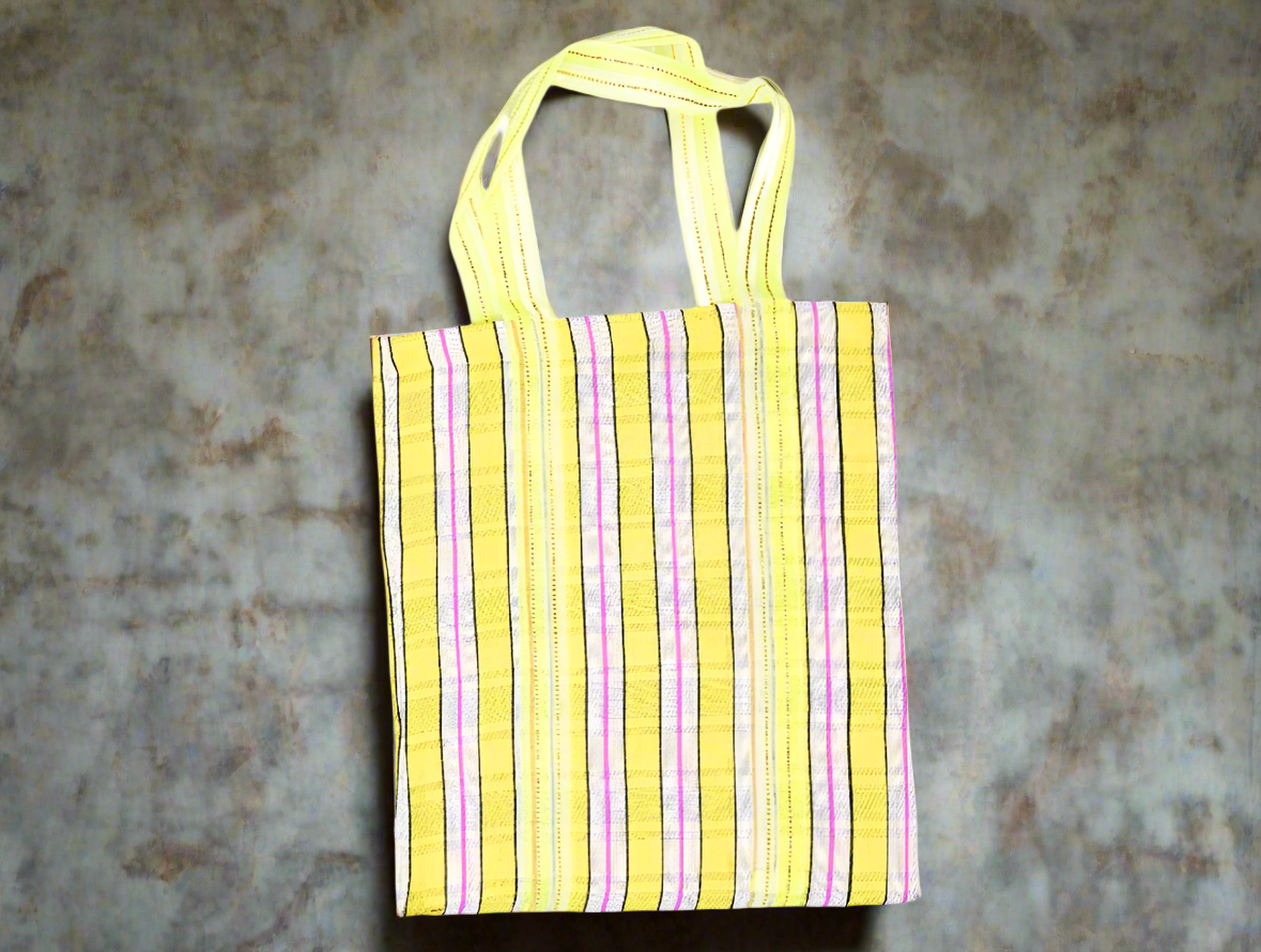 Yellow Striped Recycled Plastic Shopping Tote