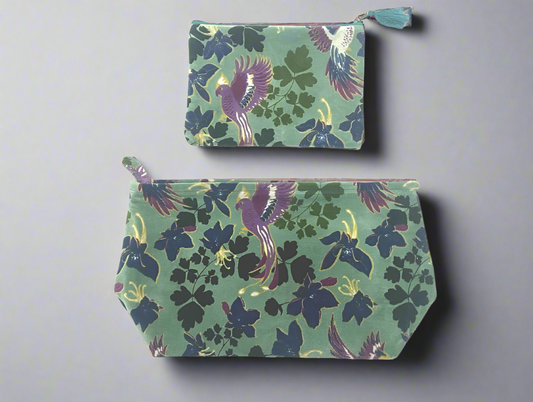 Set of 2 Sage & Bird Velvet Purses