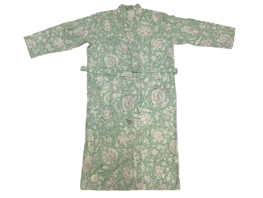 Quality Cotton Kimono in Sage & White Printed Pattern