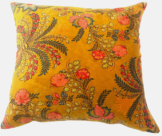 Velvet Floral Cushion in Ochre