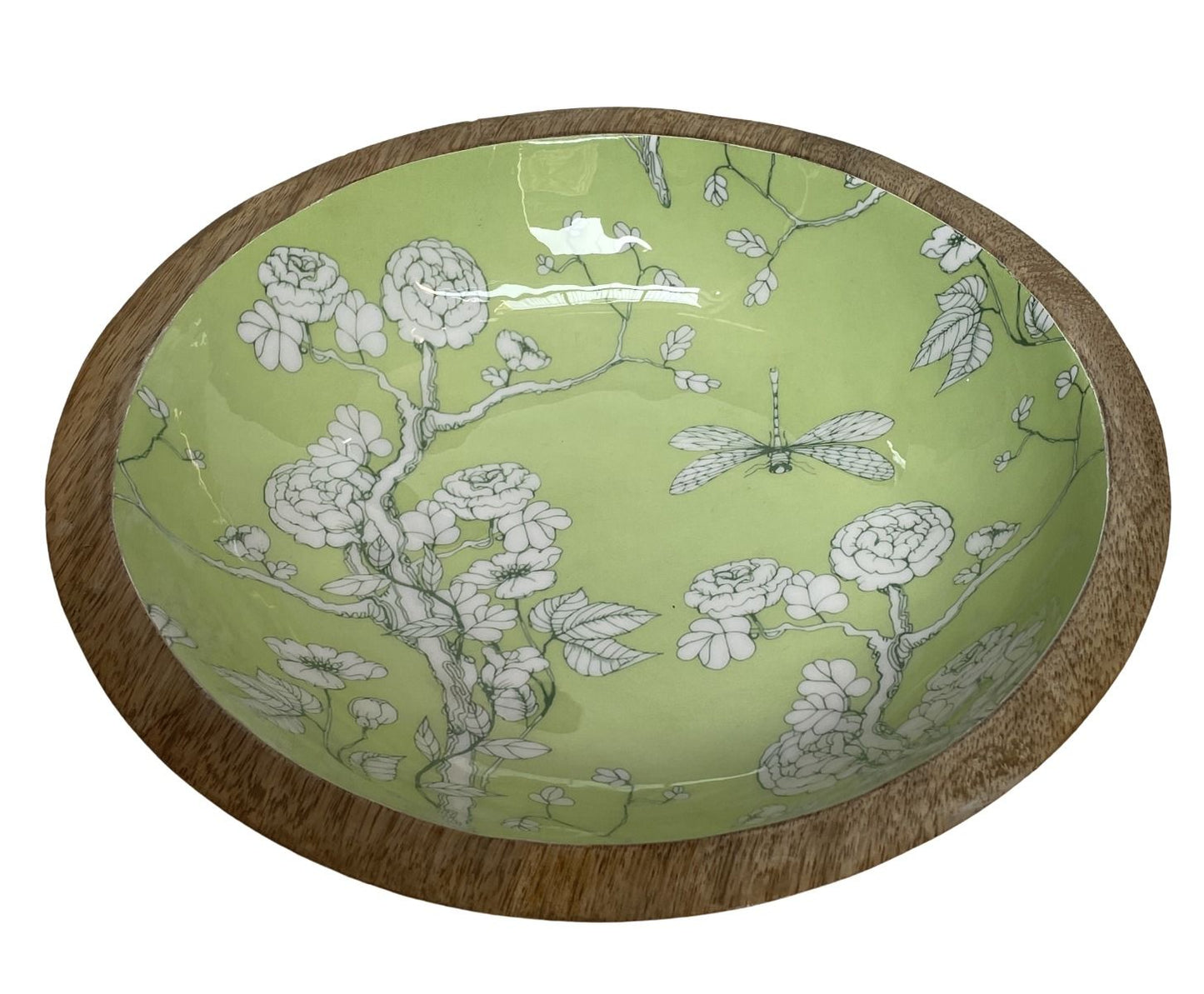 Wooden salad bowl with green floral design