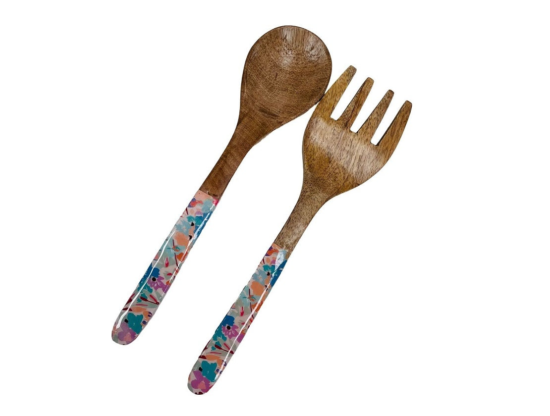 Wooden salad servers with floral handles