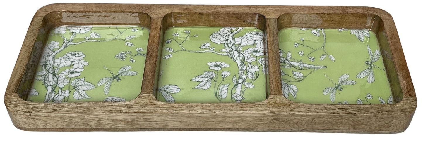 Triple serving bowl with green design