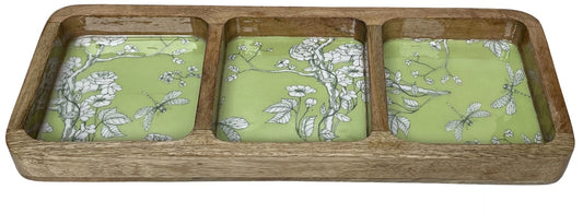 Triple serving bowl with green design