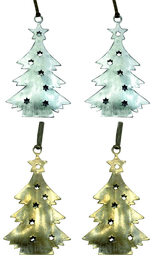 Set of 4 Silver & Gold Christmas Tree Hangings