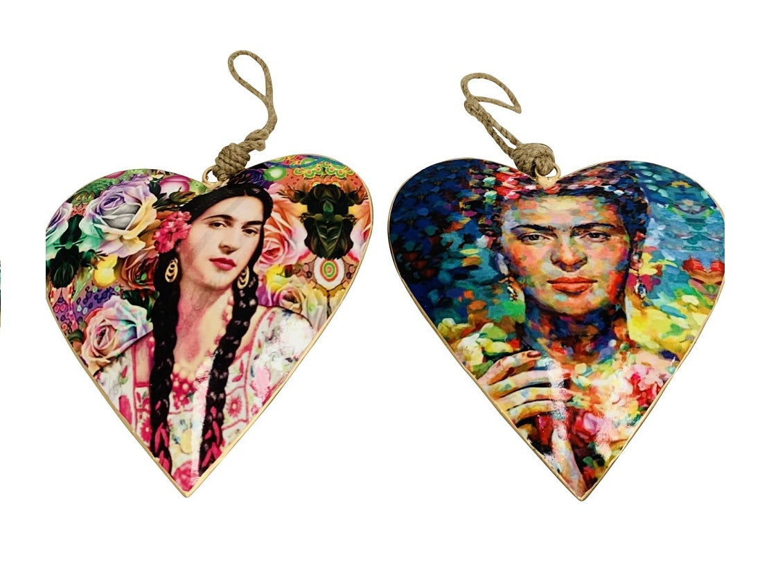 Set of 2 Frida Kahlo Portrait Hearts