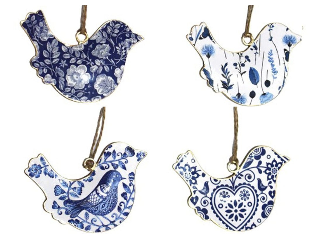 Set of 4 Birds with Floral & Bird Design