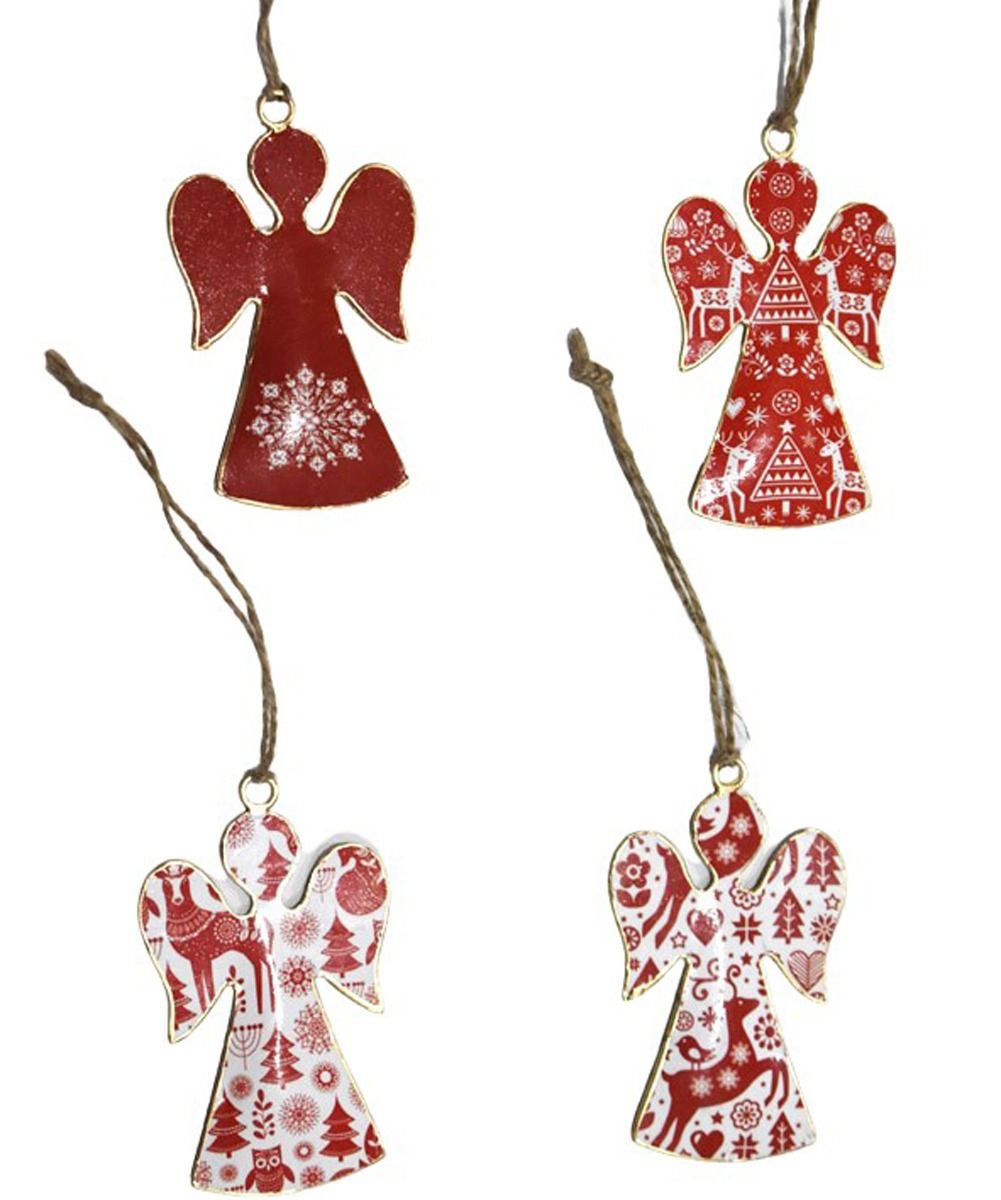 Set of 4 Red & White Christmas Angel Hangings