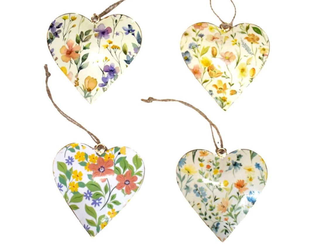 Set of 4 Hanging Hearts with Wild Flowers