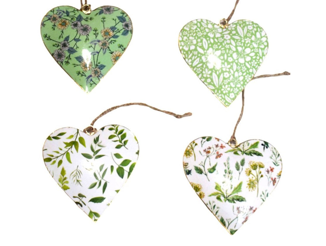 Set of 4 White & Green Themed Hearts