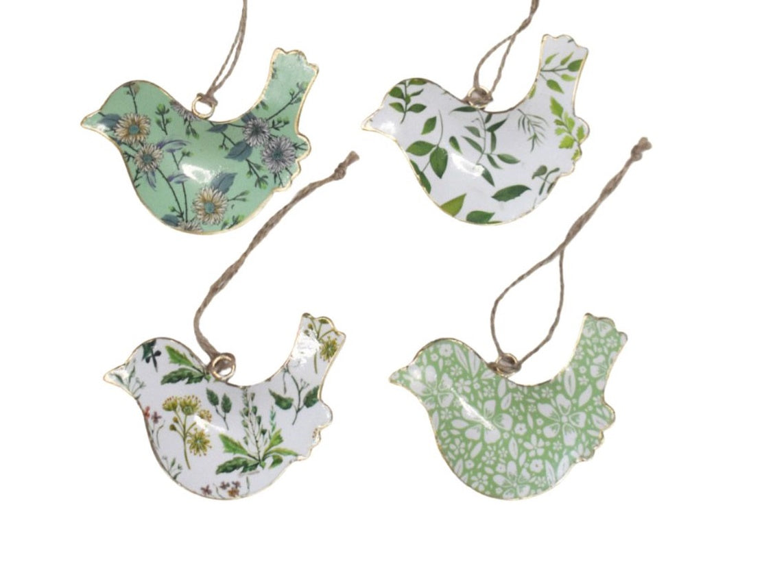 Set of 4 White & Green Themed Birds