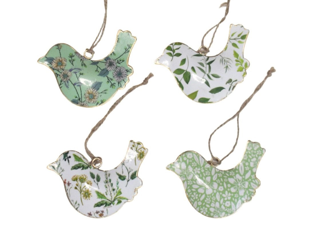 Set of 4 White & Green Themed Birds