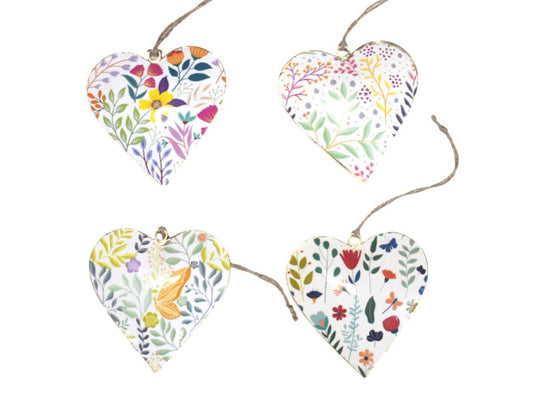 Set of 4 Hanging Hearts with Butterfly and Florals