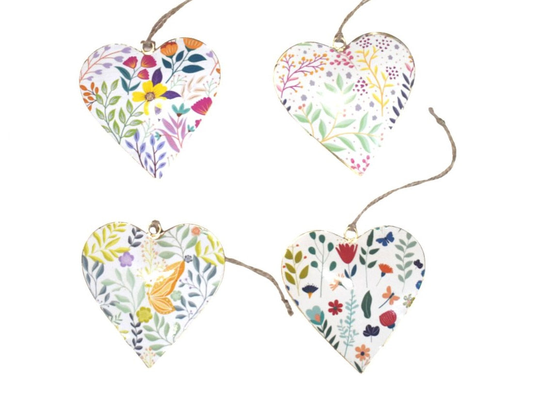Set of 4 Hanging Hearts with Butterfly and Florals