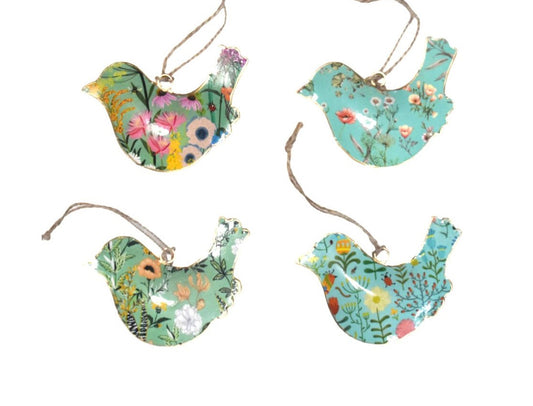 Set of 4 Turquoise and Green Flower Design Birds
