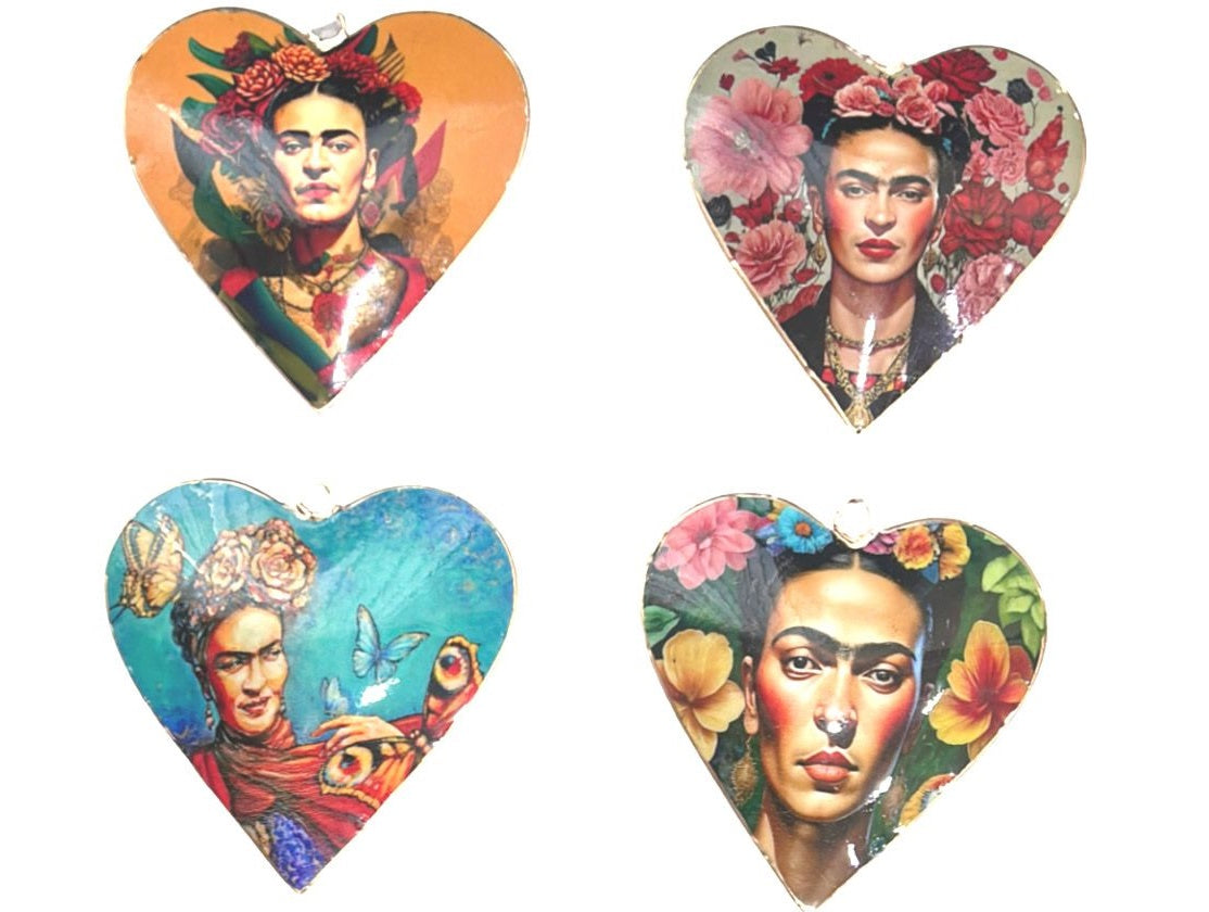 Set of 4 Bright Hearts with Frida Kahlo Portraits