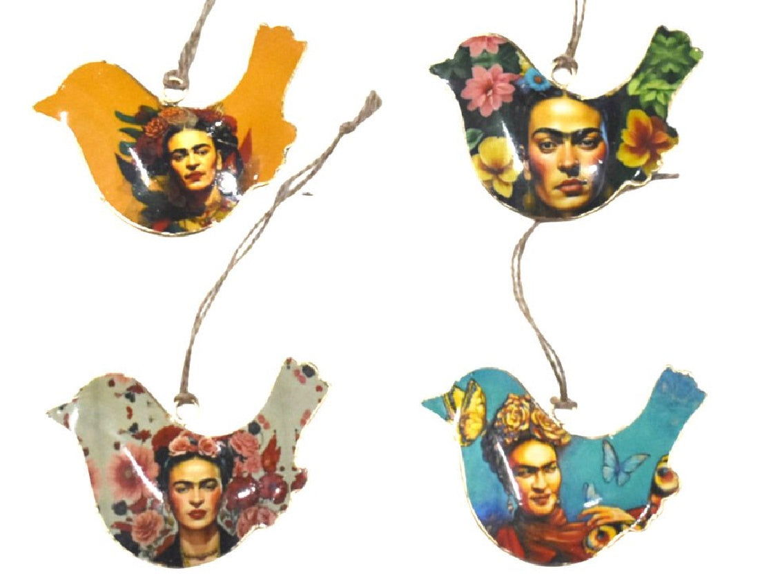 Set of 4 Bright Birds with Frida Kahlo Portraits