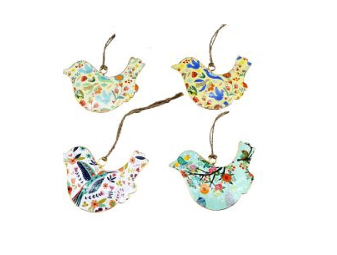 Set of 4 Handcrafted Birds with Floral Bird Design