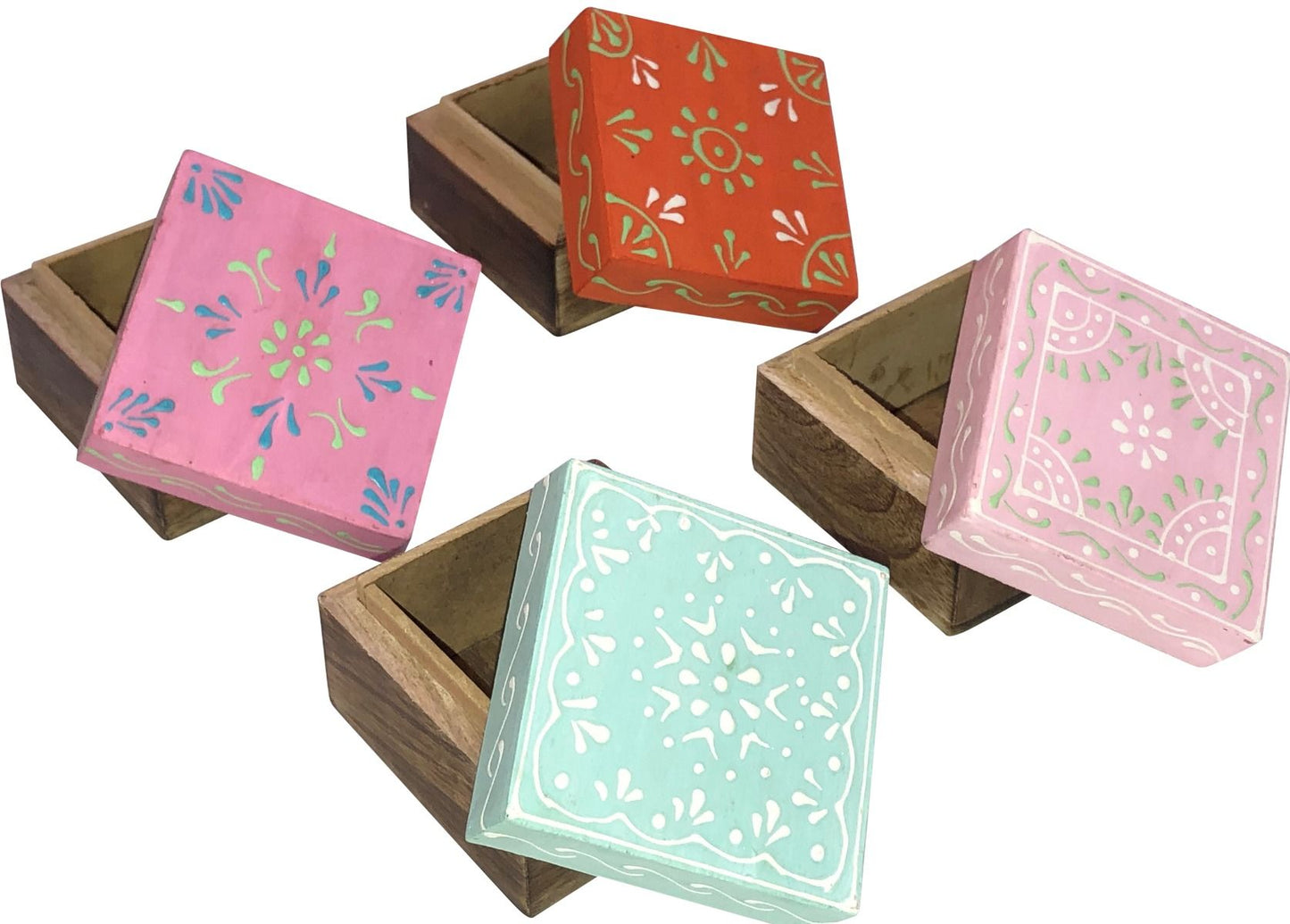 Set of 4 Hand Painted Medium Wooden Boxes