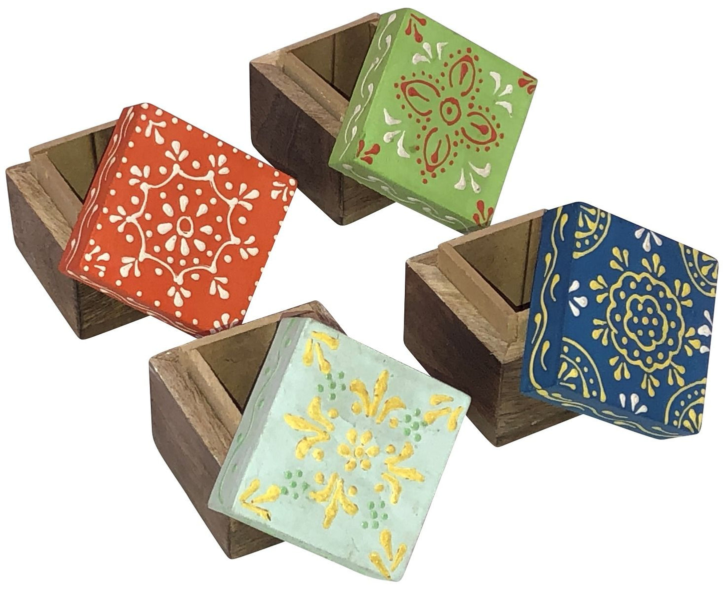 Set of 4 Hand Painted Small Wooden Boxes
