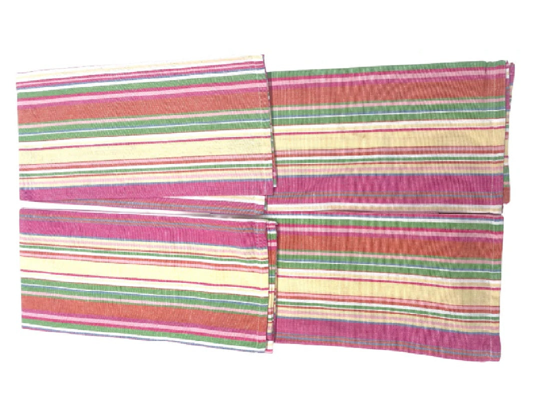 Set of 4 Lilac, White & Lime Striped Tea Towels