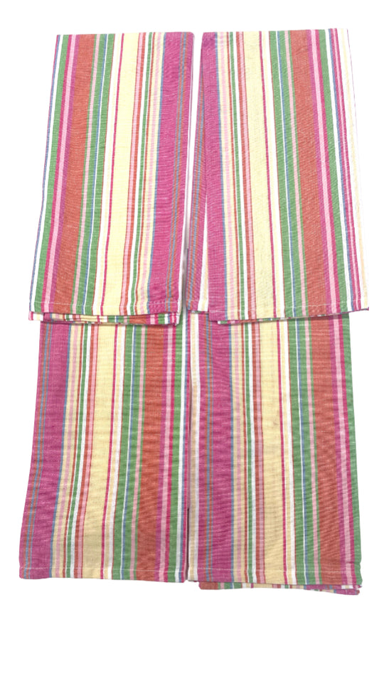 Set of 4 Lilac, White & Lime Striped Tea Towels