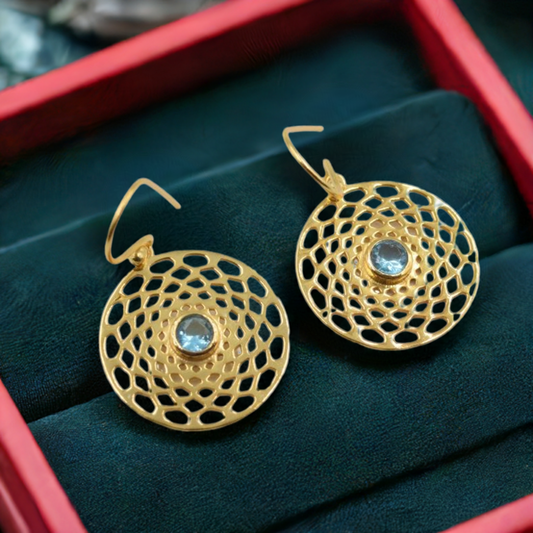 18 K Gold plated Earring aqua blue