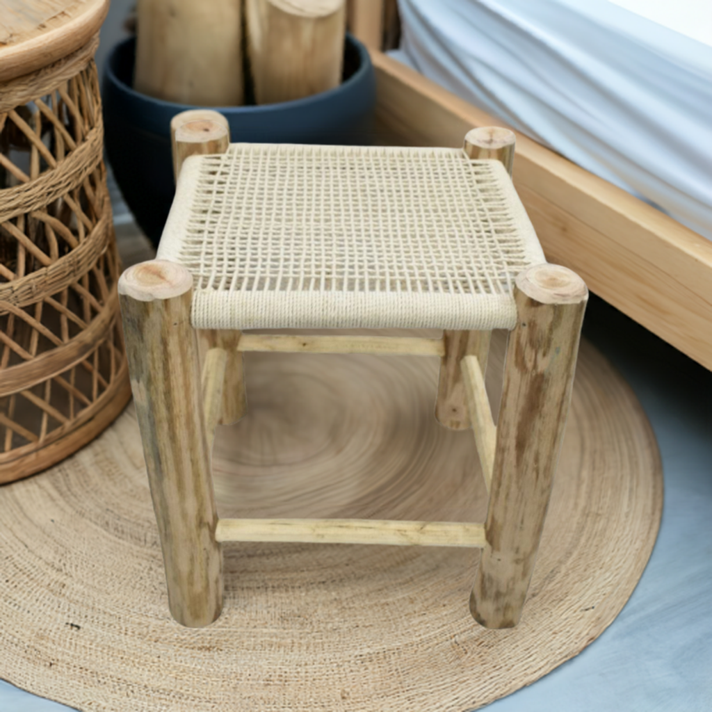Hand-crafted Woven White Jute Stool