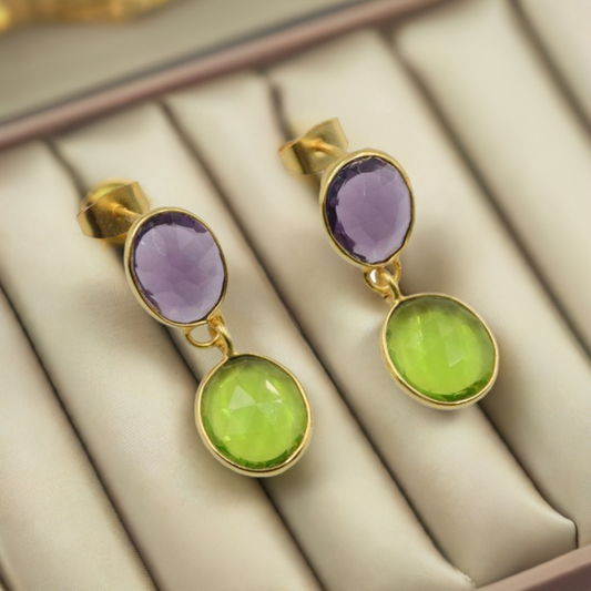 18 k Gold plated drop earring amethyst and peridot