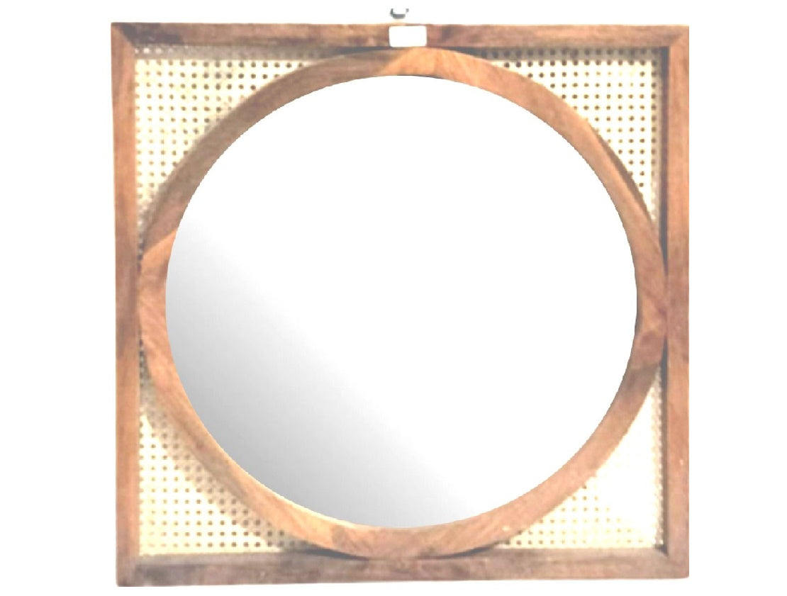 Wooden Mirror with Cane Inserts