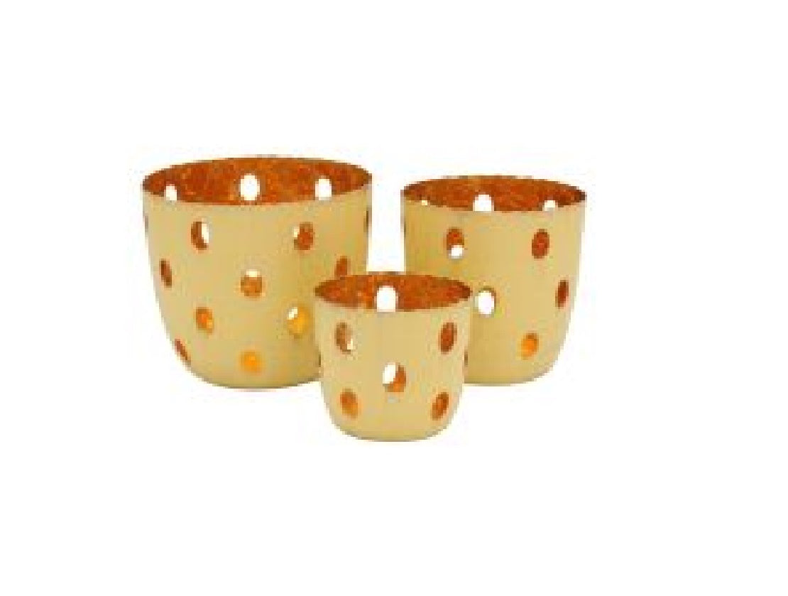 S/3 yellow votives gold lining