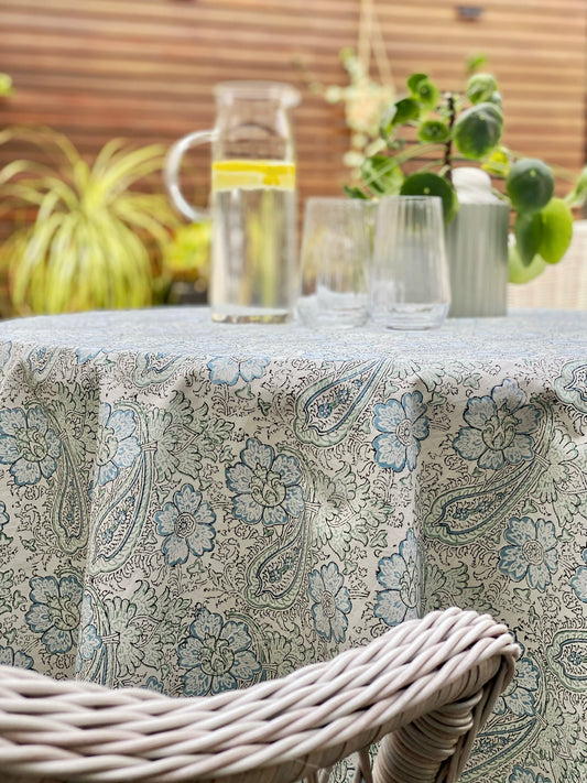 Block Print Paisley Small Round Tablecloth