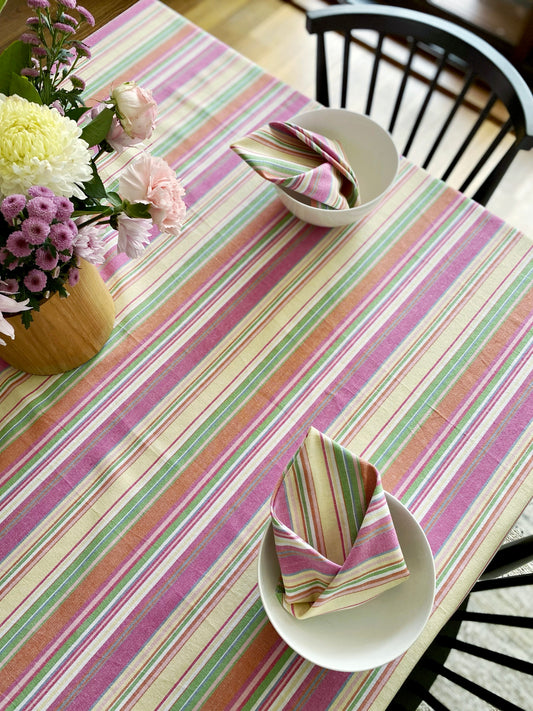Lilac & Lime Stripe Small Cotton Tablecloth