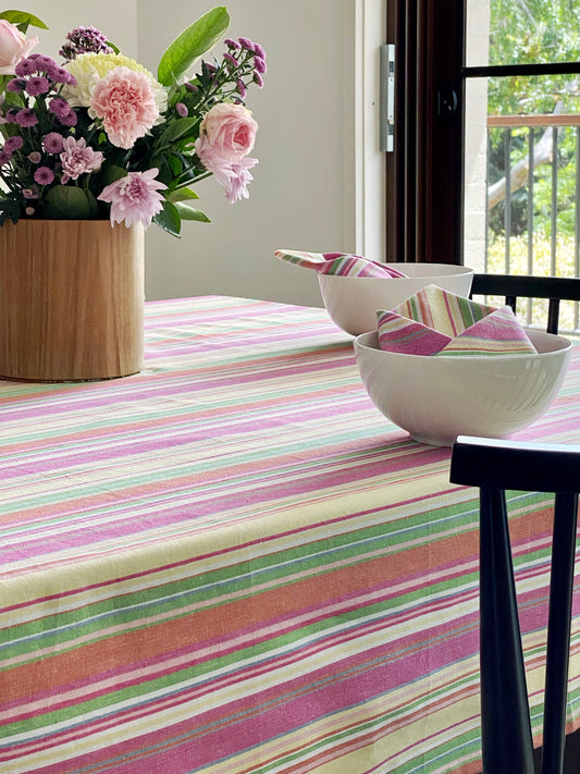 Lilac & Lime Stripe Cotton Tablecloth