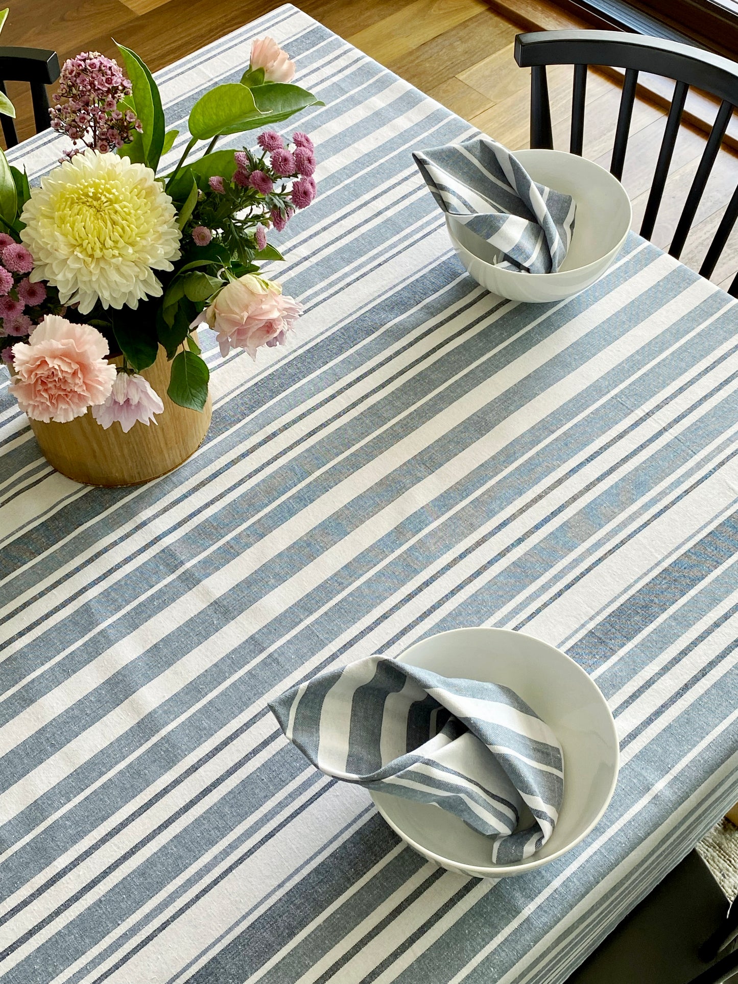 Blue Grey white Stripe Small Cotton Tablecloth