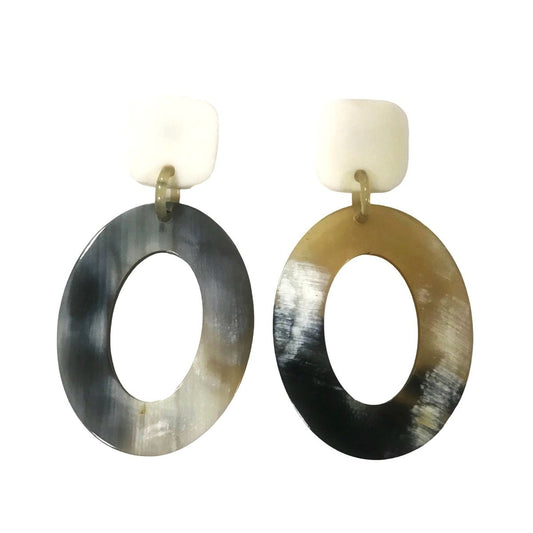 Horn Square Stud Earrings with Round Hanging