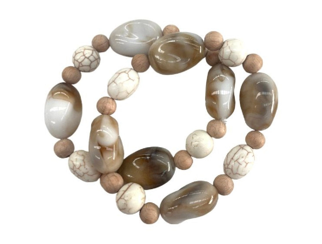 Set of Wood, Howlite & Resin, Bead Bracelets