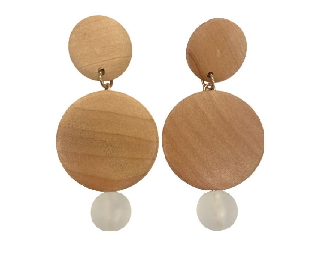 Wood Circle Opaque Bead Earrings