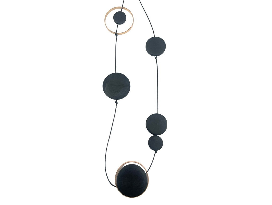 Black Wood and Brass Circle Necklace