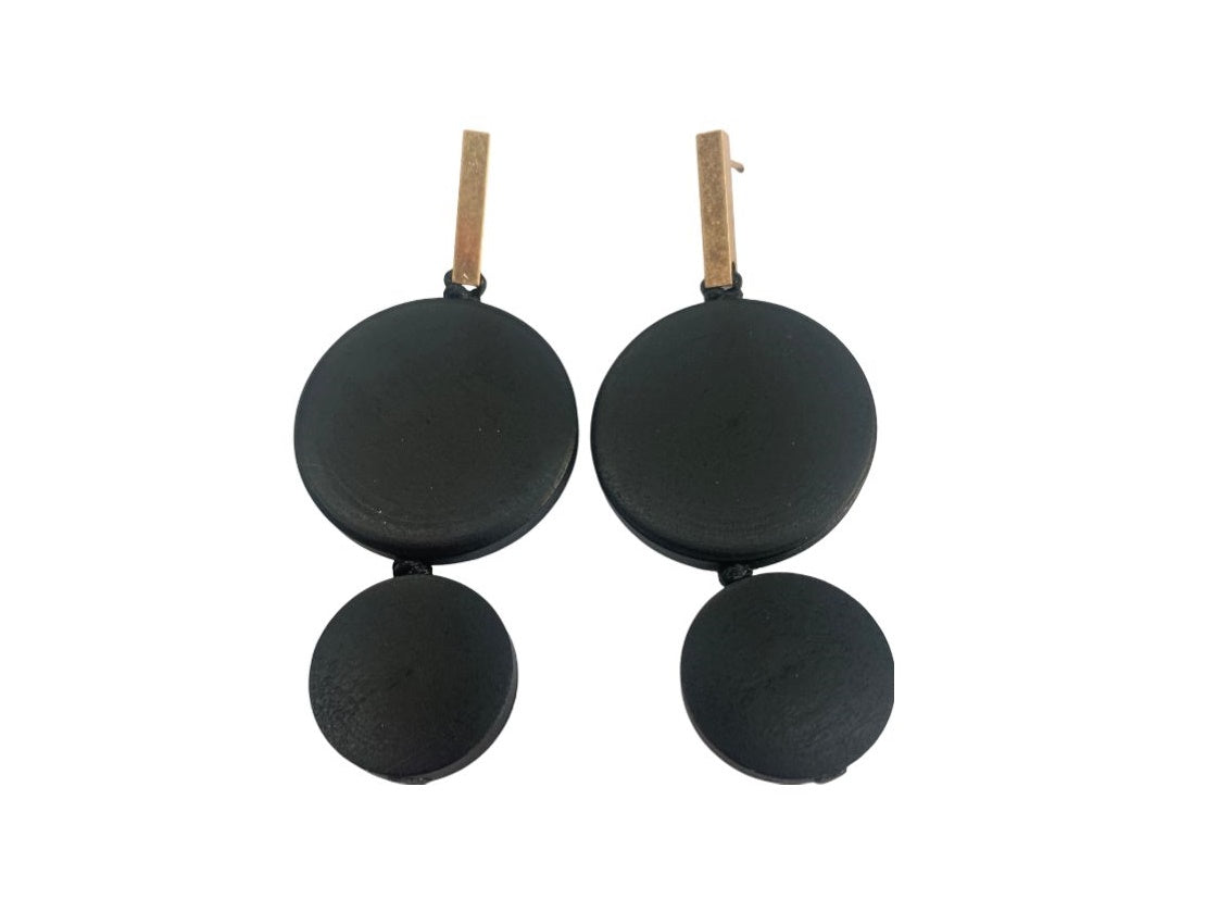 Black Wood and Brass Circle Earring