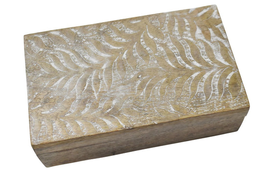 Wooden Box with Hand Carved Palm Design