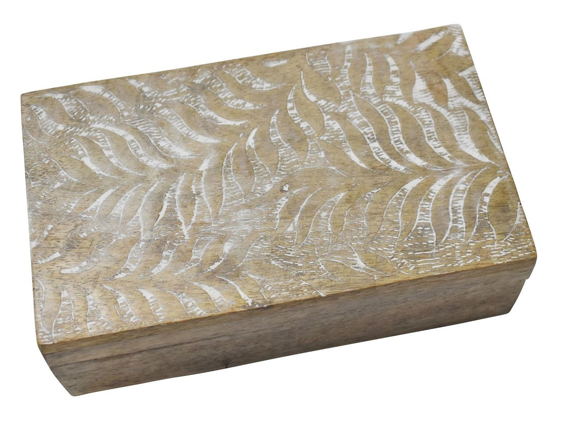 Wooden Box with Hand Carved Palm Design