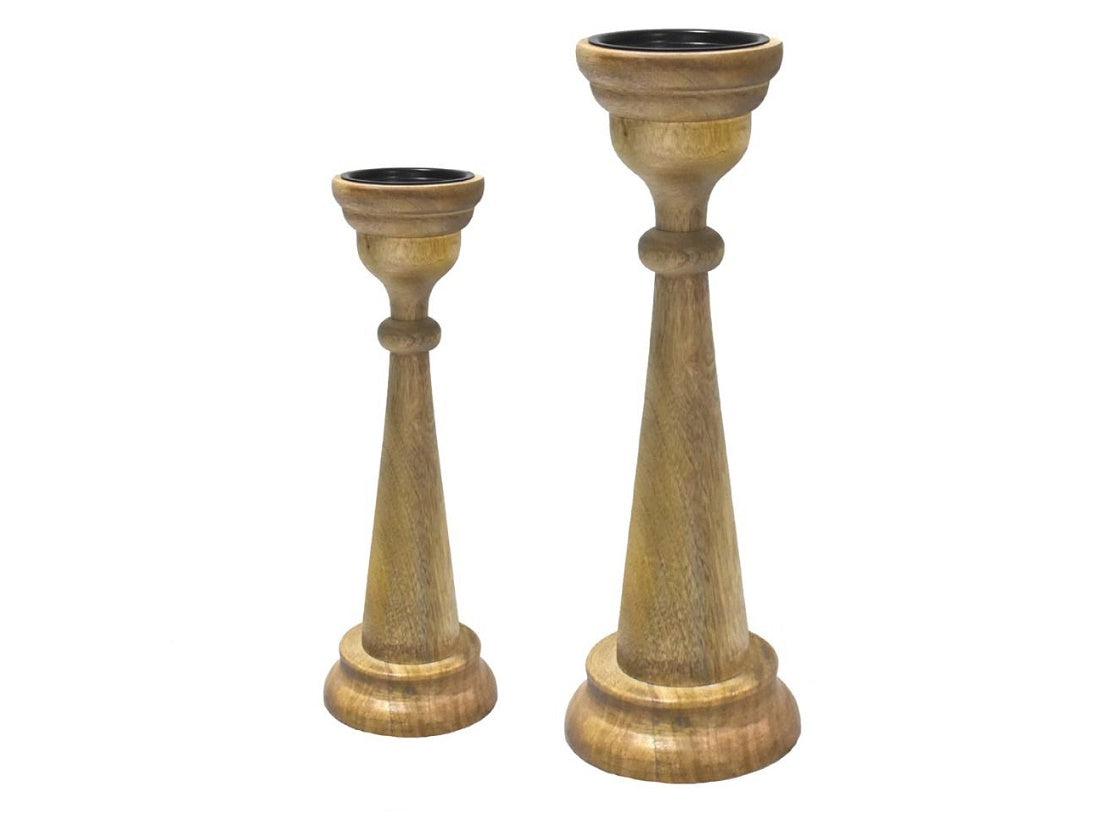 Set of 2 Wooden Candle Holders