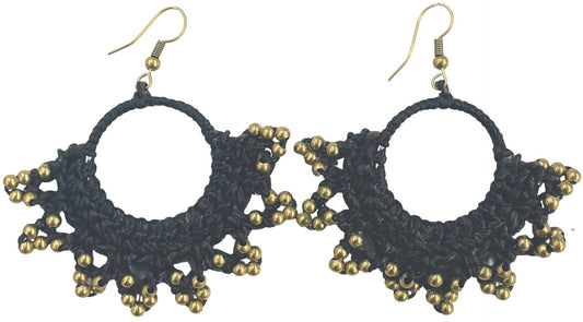 Black and Gold Hand Beaded Crochet Earrings