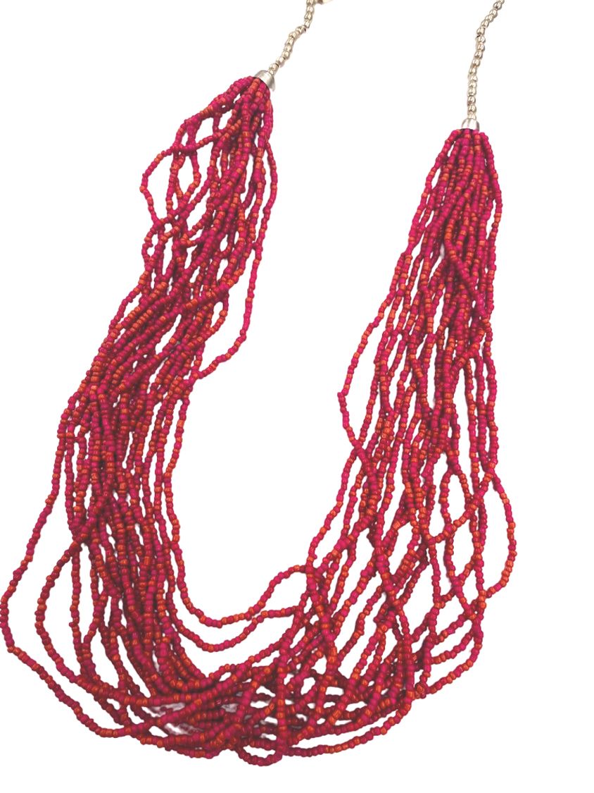 Hand Beaded Pink and Orange Glass Bead Necklace